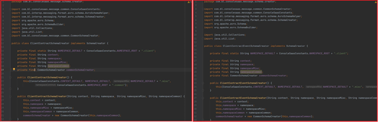 Figure 6. Code écrit manuellement sur le côté gauche Vs code généré sur le côté droit