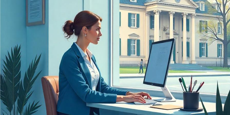 secrétaire de mairie travaillant sur ordinateur